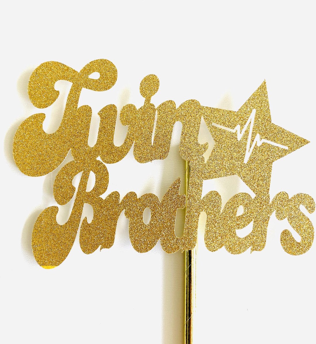 Taarttopper| Cake topper| Baby | Twin Brothers| Goud glitter|14 cm| karton